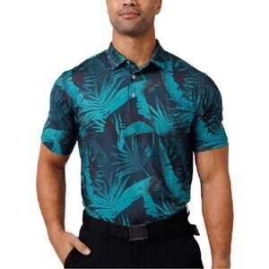 Waggle Teebox Typhoon Performance Golf Polo Shirt Deep Colors Palm Leaves XL